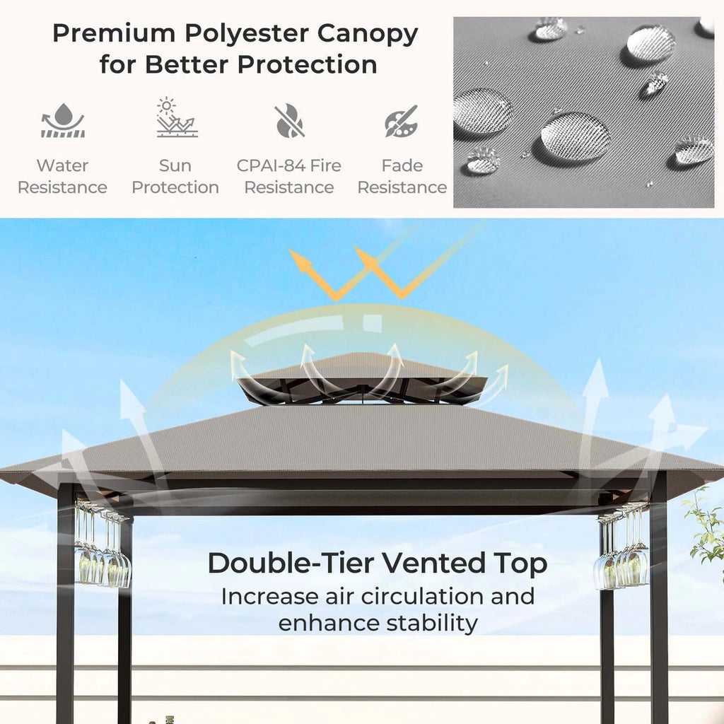Costway 3-Piece Grill Gazebo Bar Set With 2 Bar Stools And Tempered Glass Top - Grey