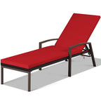 Costway 2 PCS Patio Rattan Chaise Lounge Chairs With Adjustable Backrest And Cushions - Red