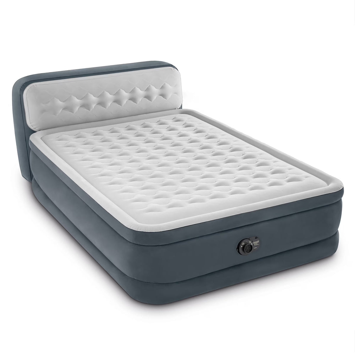 Intex Dura-Beam Deluxe Ultra Plush Headboard Queen Airbed, Gray, 18in, Built-In Pump - 64447ED