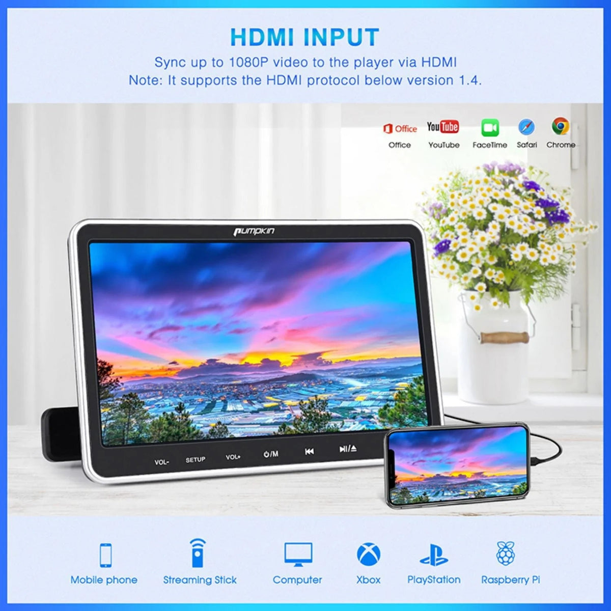 Pumpkin 10.1in Dual Headrest Car DVD Players With Headphones, 2 Mount Brackets, HDMI Input, Region Free And Last Memory