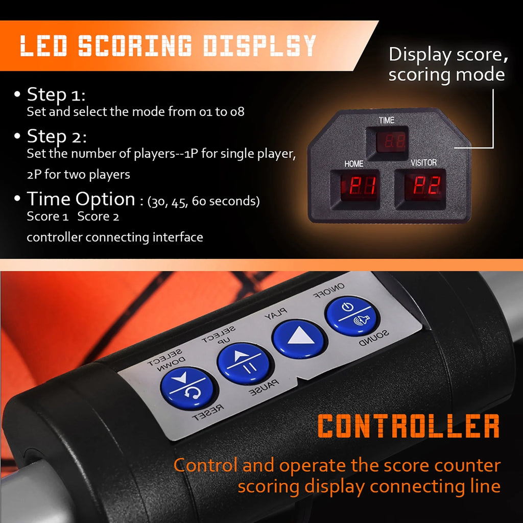 Costway Double Shot Electronic Basketball Arcade Game, 8 Game Modes, 4 Balls, Grey