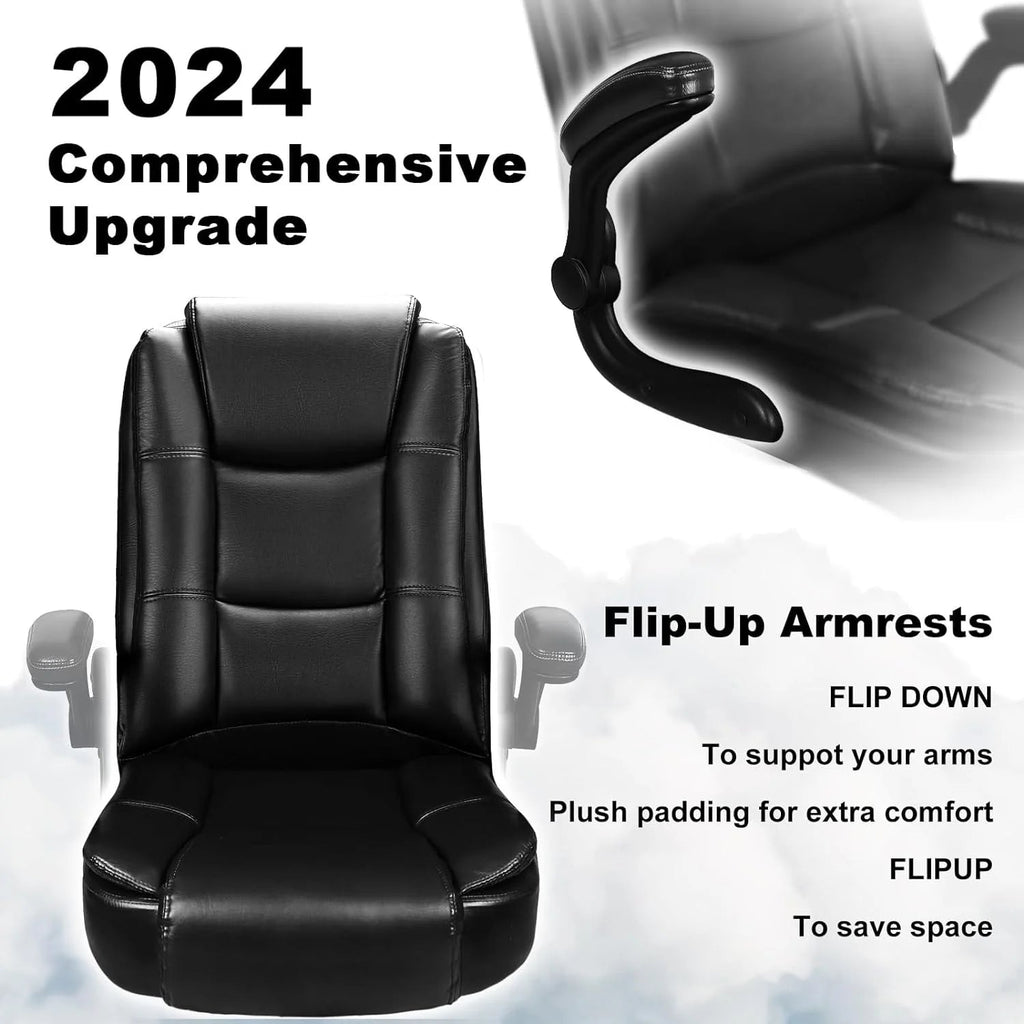Big And Tall Ergonomic Office Chair, High Back Leather Executive Computer Chair With Padded Flip-Up Arms - 20.87in D x 27.3in W x 47.24in H