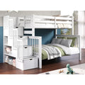 Bedz King Twin-Over-Full Solid Wood Bunk Bed With Stairway Drawers - White