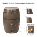50 Gallon Rain Barrel With Brass Spigot And Flat-Back Design