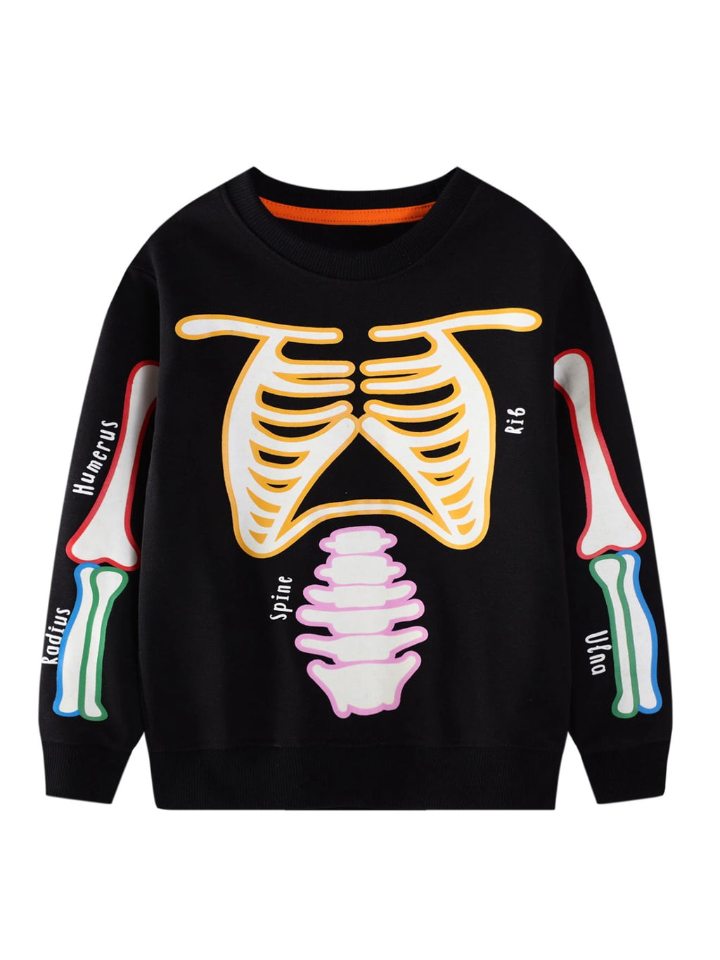 HILEELANG Boys Skeleton Graphic Black Sweatshirt, Sizes 2-7 Years