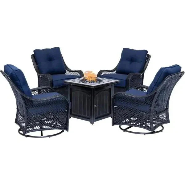 5-Piece Steel Patio Fire Pit Seating Set With Swivel Gliders - Orleans Collection