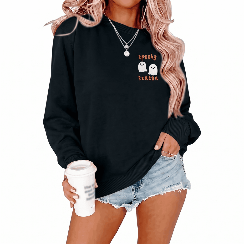 MOUSYA Halloween Sweatshirt Women Spooky Season Shirt Pumpkin Fall Sweatshirt Ghost Long Sleeve Pullover Tops