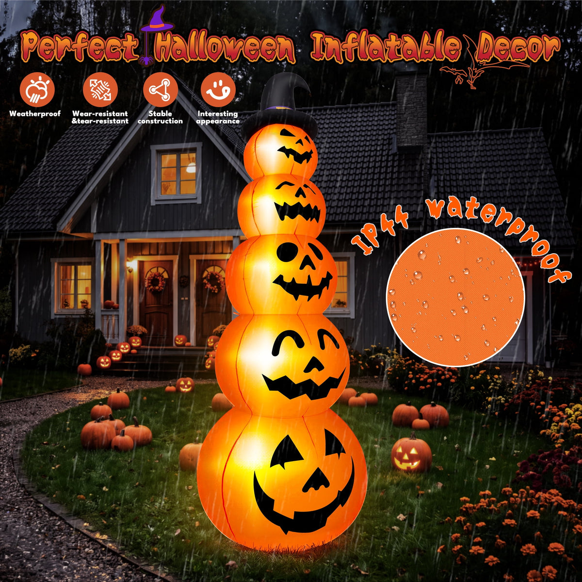 Yexmas 10ft Halloween Inflatable Pumpkins Outdoor Decor with Black Cat Tombstone and Spectre, Built-in LED Lights, for Halloween Party, Yard, Garden, Lawn