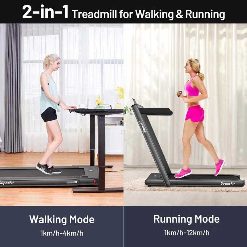 2 In 1 Folding Treadmill, 2.25 HP, 40 in x 16 in Running Area, Dual Display And App Control