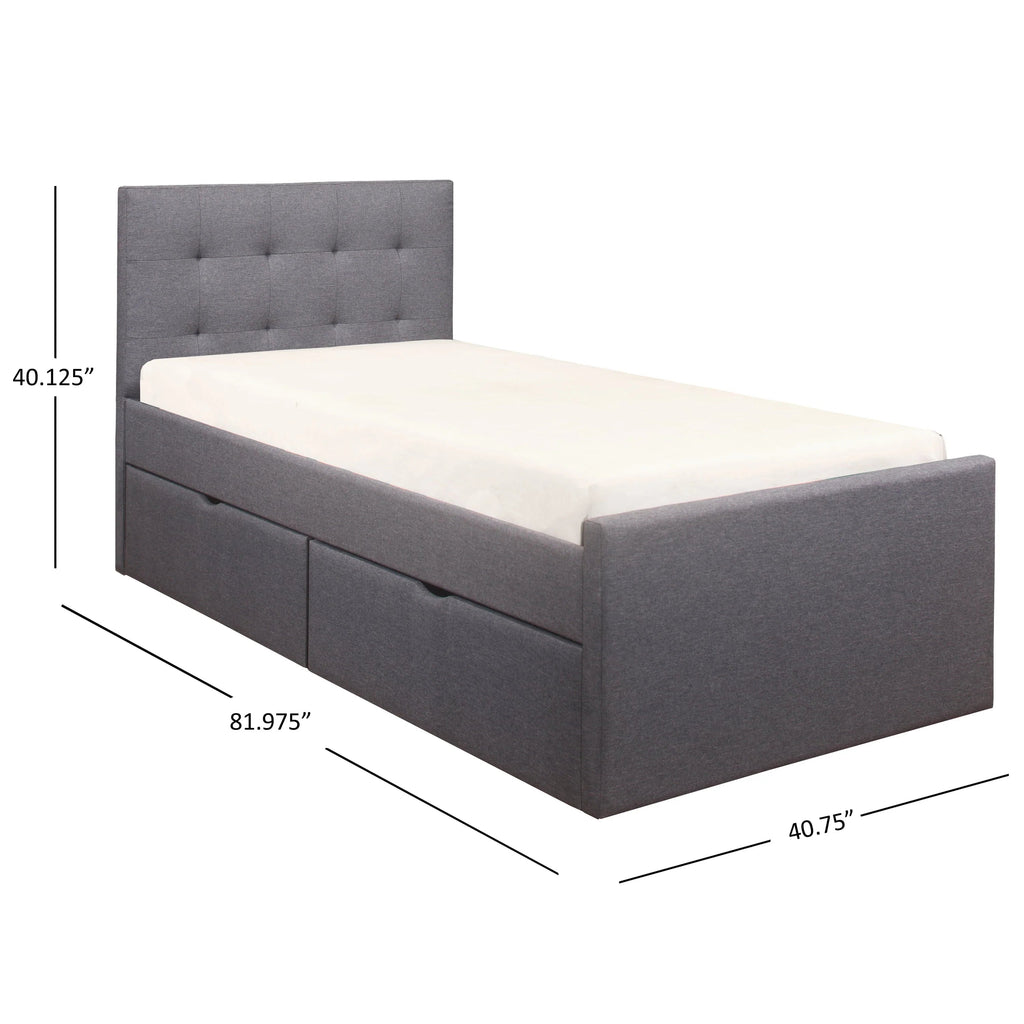 Hillsdale Living Essentials Upholstered Twin Platform Bed With 2 Storage Drawers, Gray