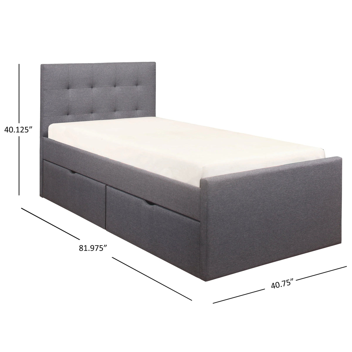Hillsdale Living Essentials Upholstered Twin Platform Bed With 2 Storage Drawers, Gray