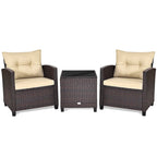 3-Piece Rattan Patio Conversation Set With Cushions And Coffee Table