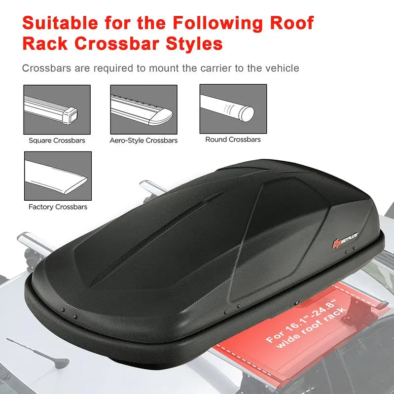 Waterproof Rooftop Cargo Box 15 Cu. Ft. Heavy-Duty Aerodynamic Roof Mount Carrier
