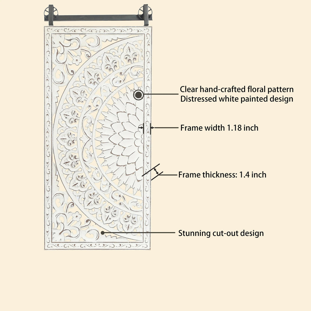 Set Of 2 Distressed Ivory White Wood Flower Wall Art With Black Accents - 33.1in H x 14.6in W