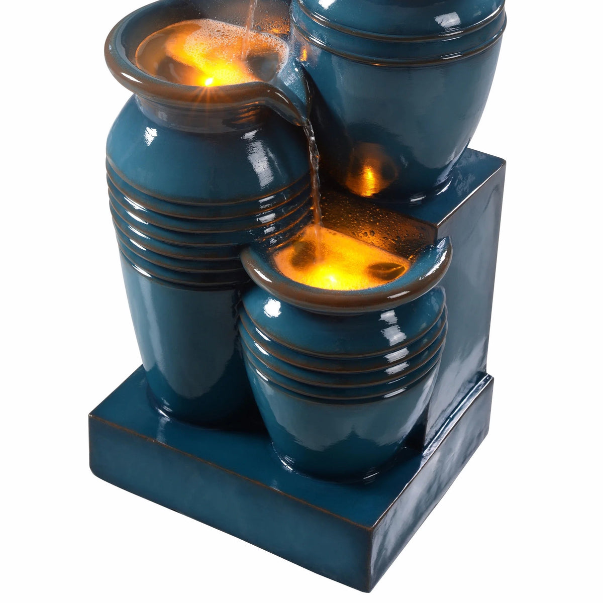 Teamson Home 28.74 in Solar 4-Tier Cascading Bowl Water Fountain With LED Lights - Navy