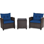 3-Piece Rattan Patio Conversation Set With Cushions And Coffee Table