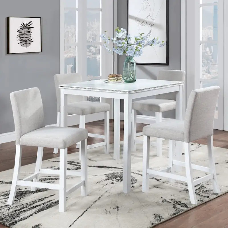 Modern 5-Piece Counter Height Dining Set With Square Table And 4 Upholstered Chairs