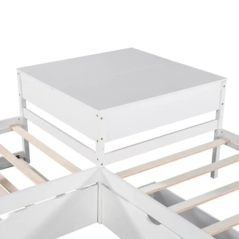 White Twin Size L-Shaped Platform Bed With Trundle And 2 Drawers