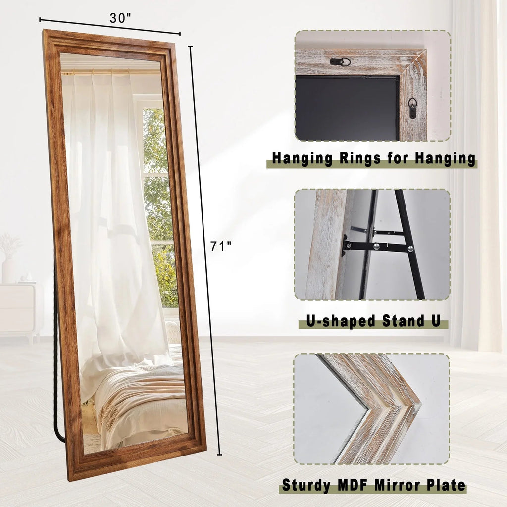 BEAUTYPEAK Full Length Floor Mirror With Stand, 64 x 21 in, Retro White