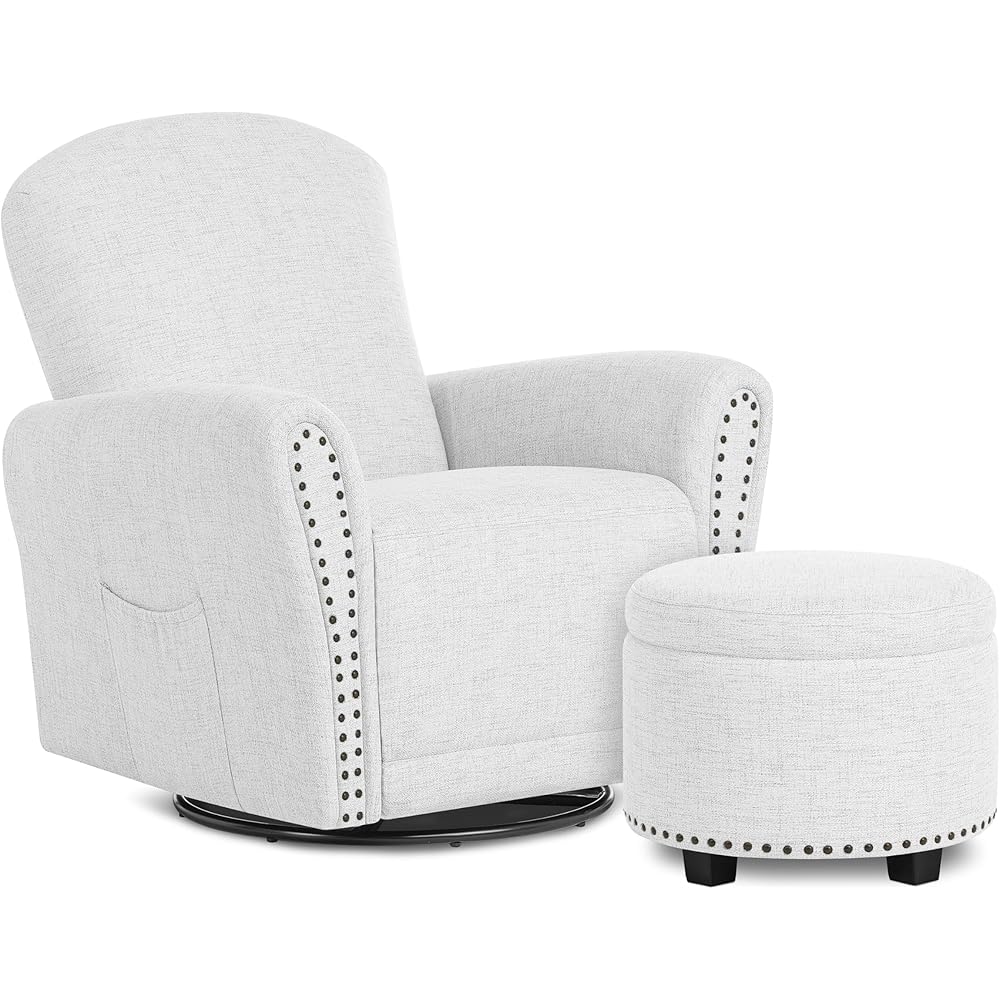 Evolur Vienna Swivel Glider Rocking Chair With Ottoman - Fog Gray