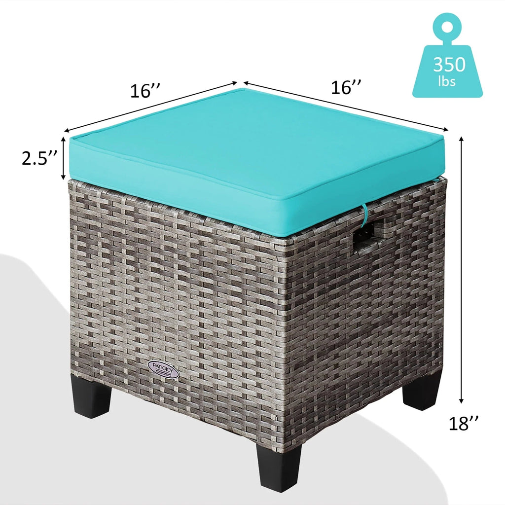 Costway 2-Piece Patio Rattan Cushioned Ottoman Set, 16 x 16 x 18 in, Turquoise