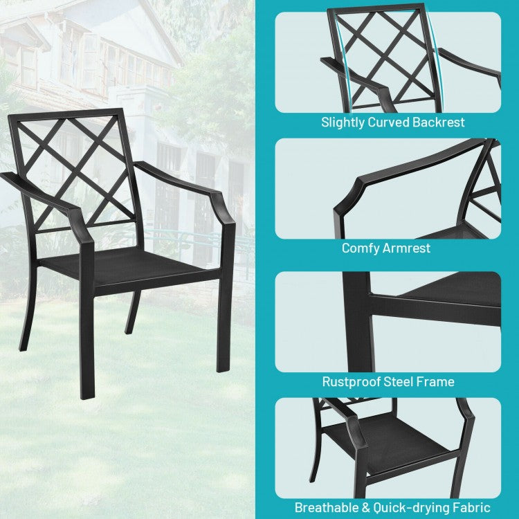 4-Piece Outdoor Dining Chair Set With Removable Cushions, Black Frame And Beige Cushions - 27 x 24 x 35 in
