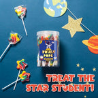 Galaxy Star Rainbow Lollipops Individually Wrapped, Bursting with Fruity Flavor, Great Swirl Lollipops for Kids Birthday Parties, Space Candy Party Favors and Cake Toppers, By 4YoreElves (Pack of 24)