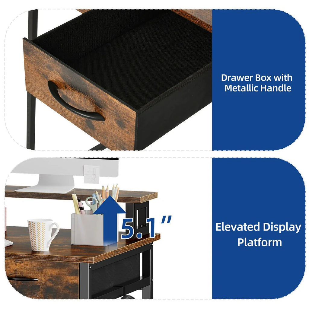 Computer Desk With 3 Fabric Drawers And Monitor Stand
