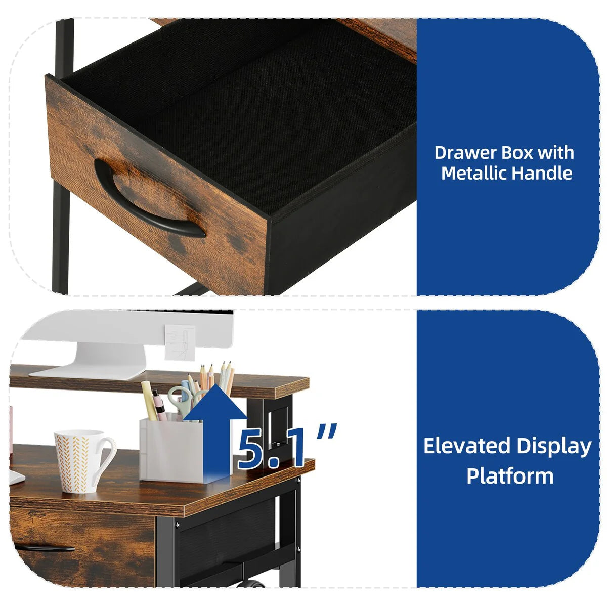 Computer Desk With 3 Fabric Drawers And Monitor Stand