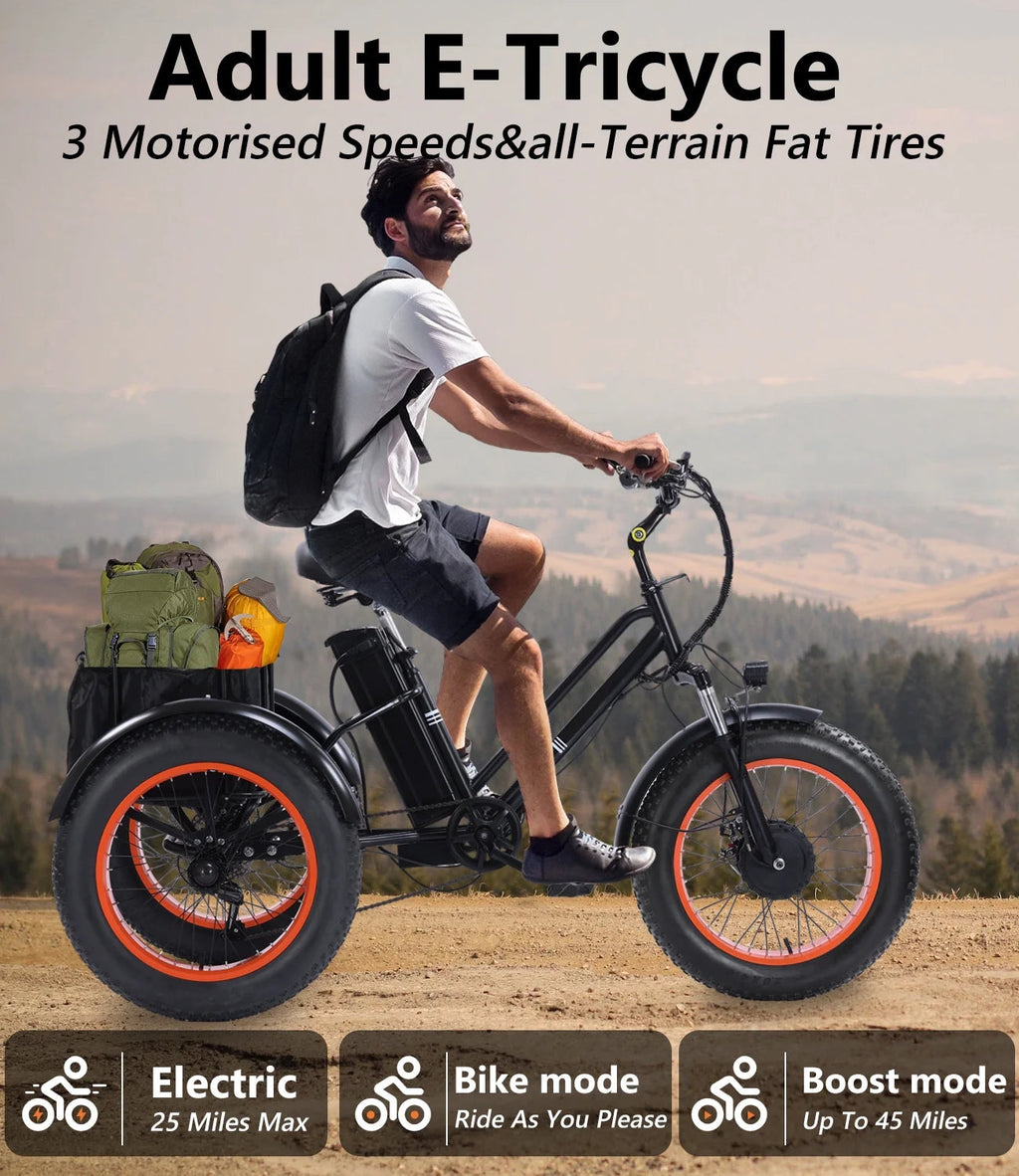 YEBEI Folding Electric Tricycle for Adults, 500W Motor, 48V15AH Lithium Battery, 20 x 4.0 in Fat Tires