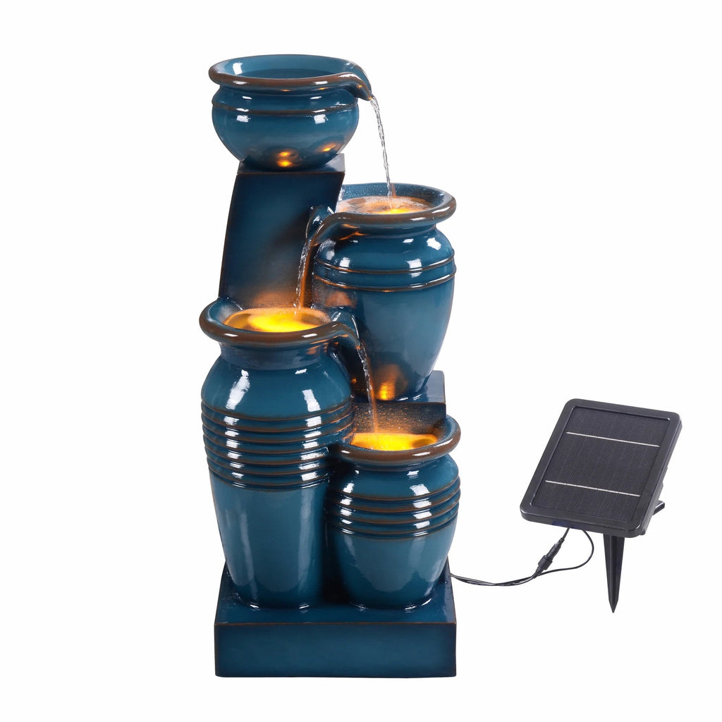 Teamson Home 28.74 in Solar 4-Tier Cascading Bowl Water Fountain With LED Lights - Navy