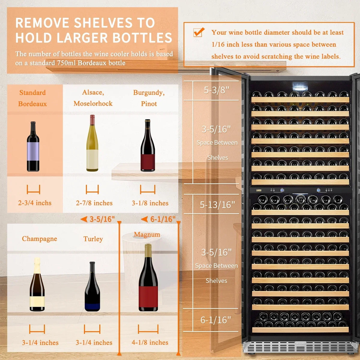 Lanbo 32 Inch 287 Bottle Dual Zone Compressor Freestanding Wine Refrigerator - LW328DD