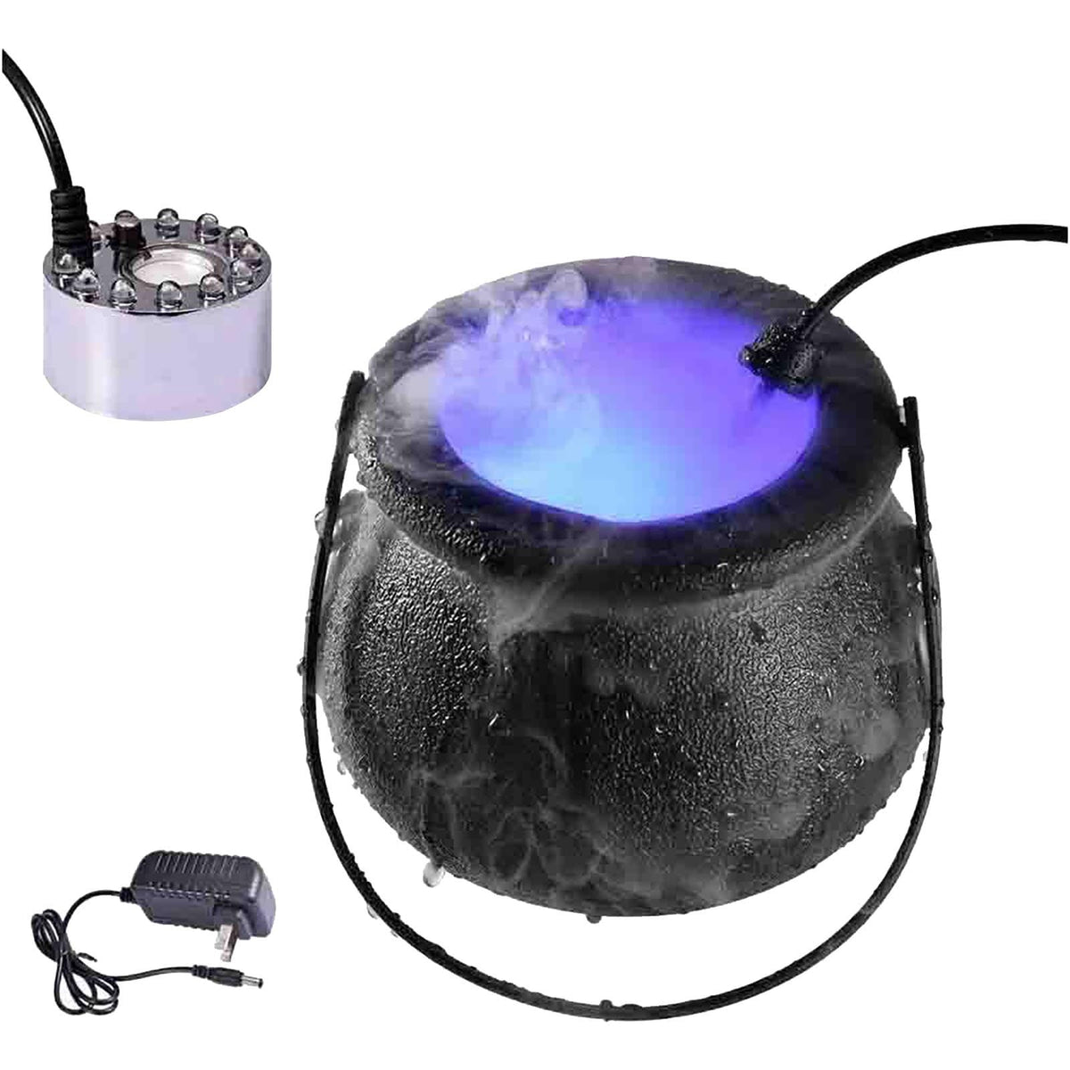 Halloween Decorations Cauldron Mister 12 LED Mist Maker Fogger Cauldron Witch Jar Atomizer Lamp Punch Bowl Candy Fire Flame Bucket Fogger Misting Cauldron Party Favors