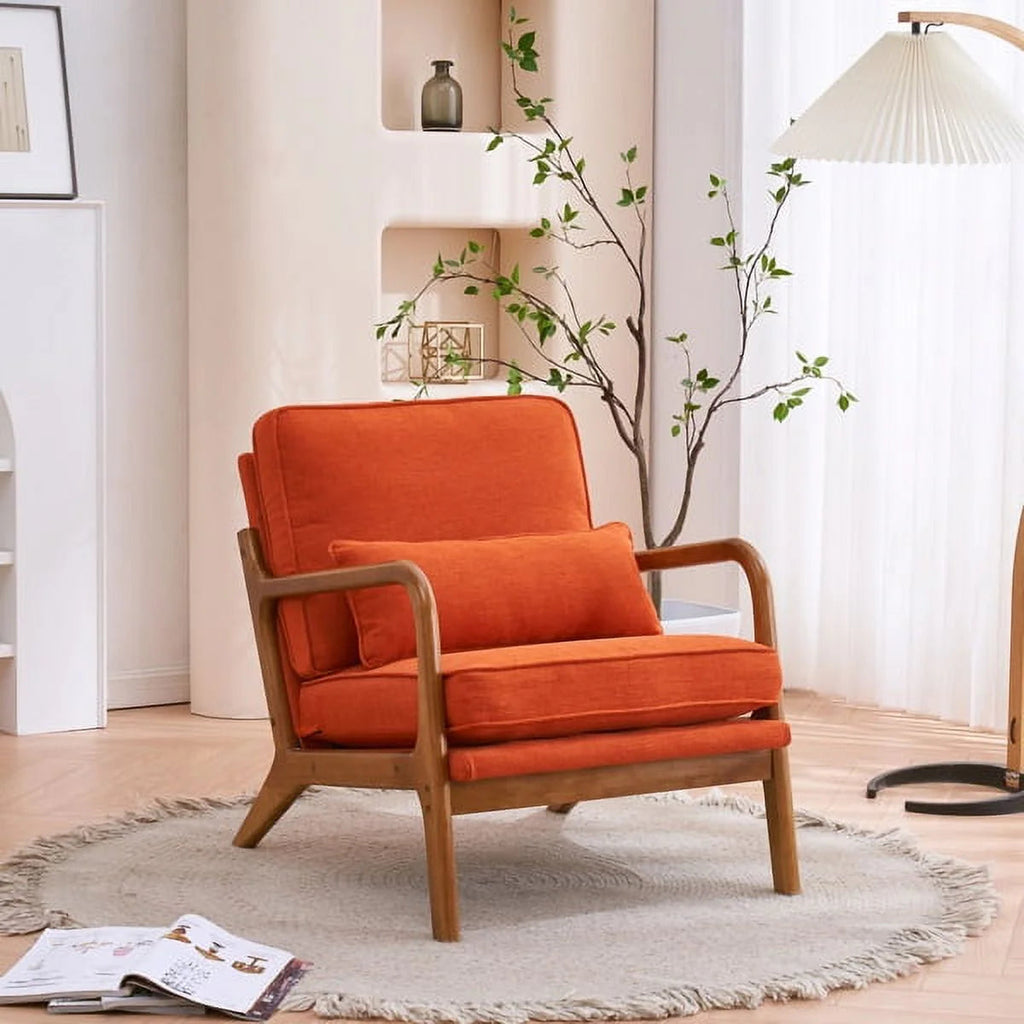 Linen Accent Lounge Chair With Solid Wood Frame, 25.6in D x 34.6in W x 36.6in H