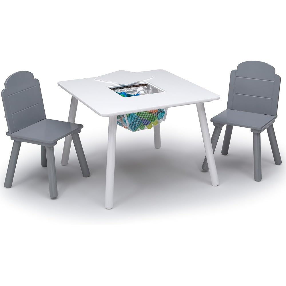 Delta Children Finn 3-Piece Table And Chair Set With Storage - White/Grey
