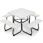 8-Person Outdoor HDPE Square Picnic Table And Bench Set, 67in x 67in x 30in, Metal Frame