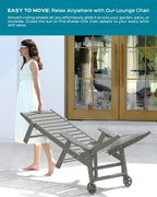 Ciokea Outdoor Oversized HDPE Chaise Lounge Chair With Wheels, Cup Holder And 5 Positions