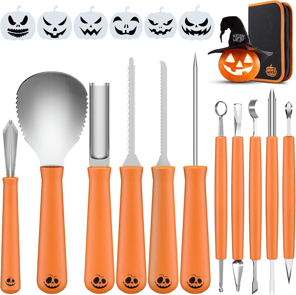 Ninonly Pumpkin Carving Kit,Professional 17Pcs Stainless Steel Pumpkin Knives Tool with Carrying Bag,for Pumpkin Jack-O-Lanterns