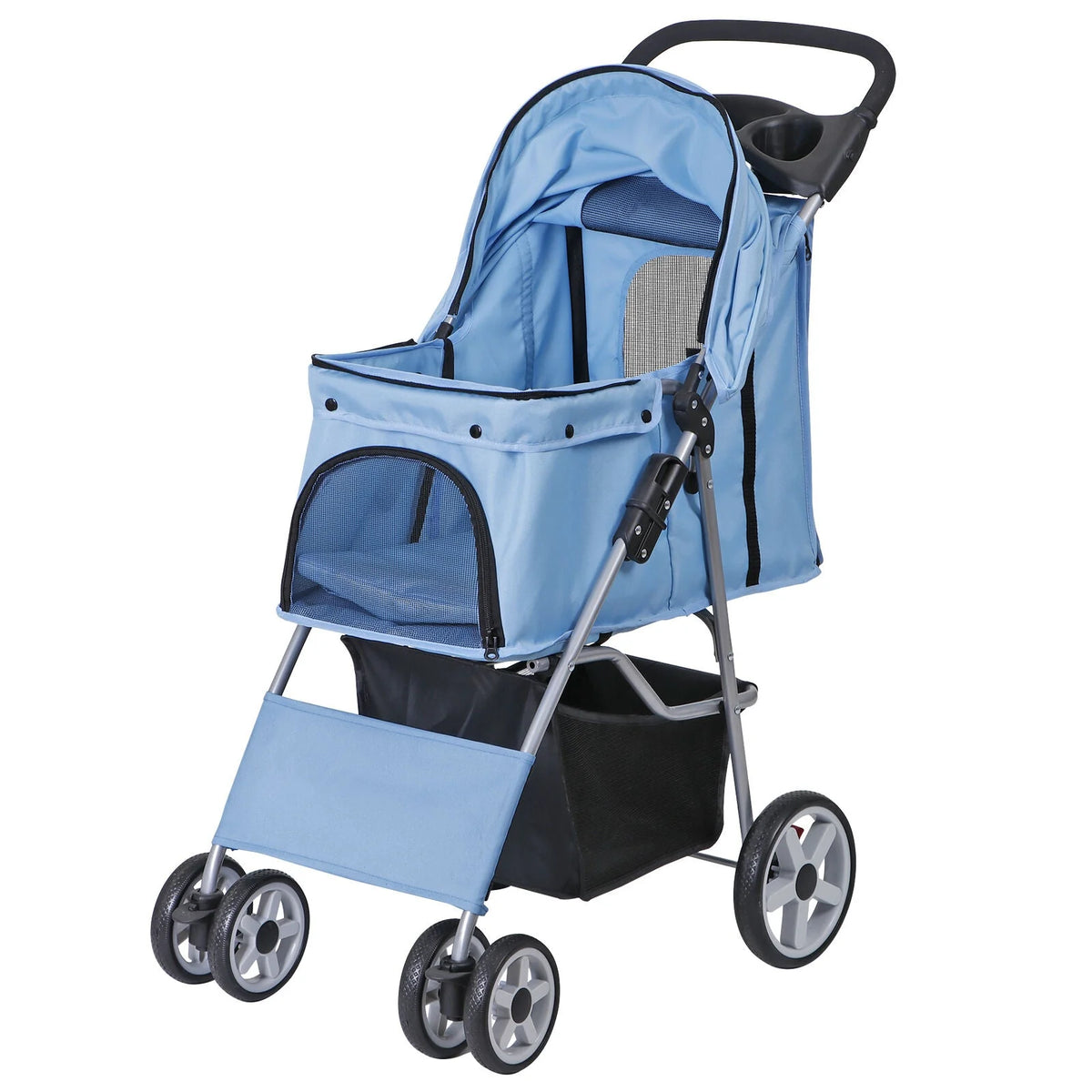 Foldable 4 Wheel Pet Stroller With Cup Holder