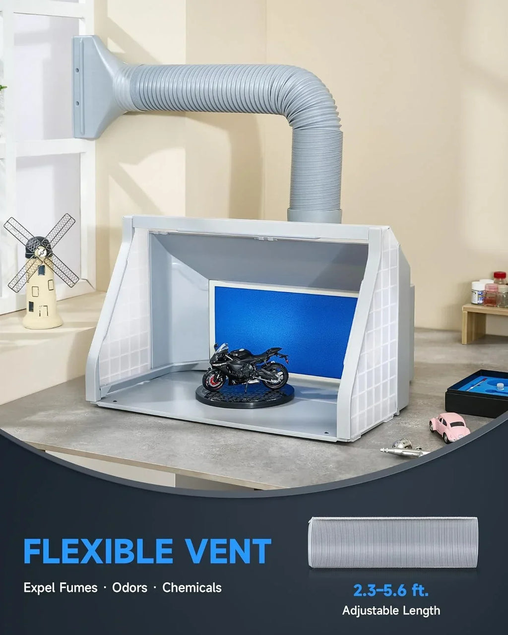 Portable Airbrush Spray Booth With Dual Fans, 3 LED Lights And Exhaust Hose