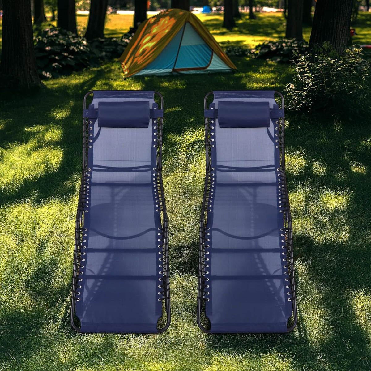 Unovivy Outdoor Chaise Lounge Chairs Set of 2, Grey, 5-Position Reclining Back