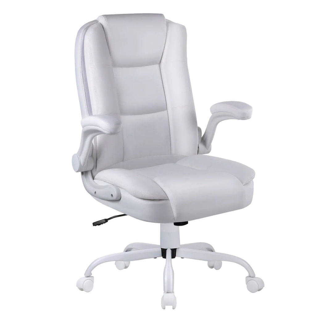Big And Tall Ergonomic Office Chair, High Back Leather Executive Computer Chair With Padded Flip-Up Arms - 20.87in D x 27.3in W x 47.24in H