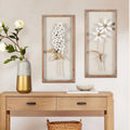 Metal Flower Wall Decor With Wood Frames, White And Gold, Set Of 2 - 23.6in H x 11.81in W x 1.2in D