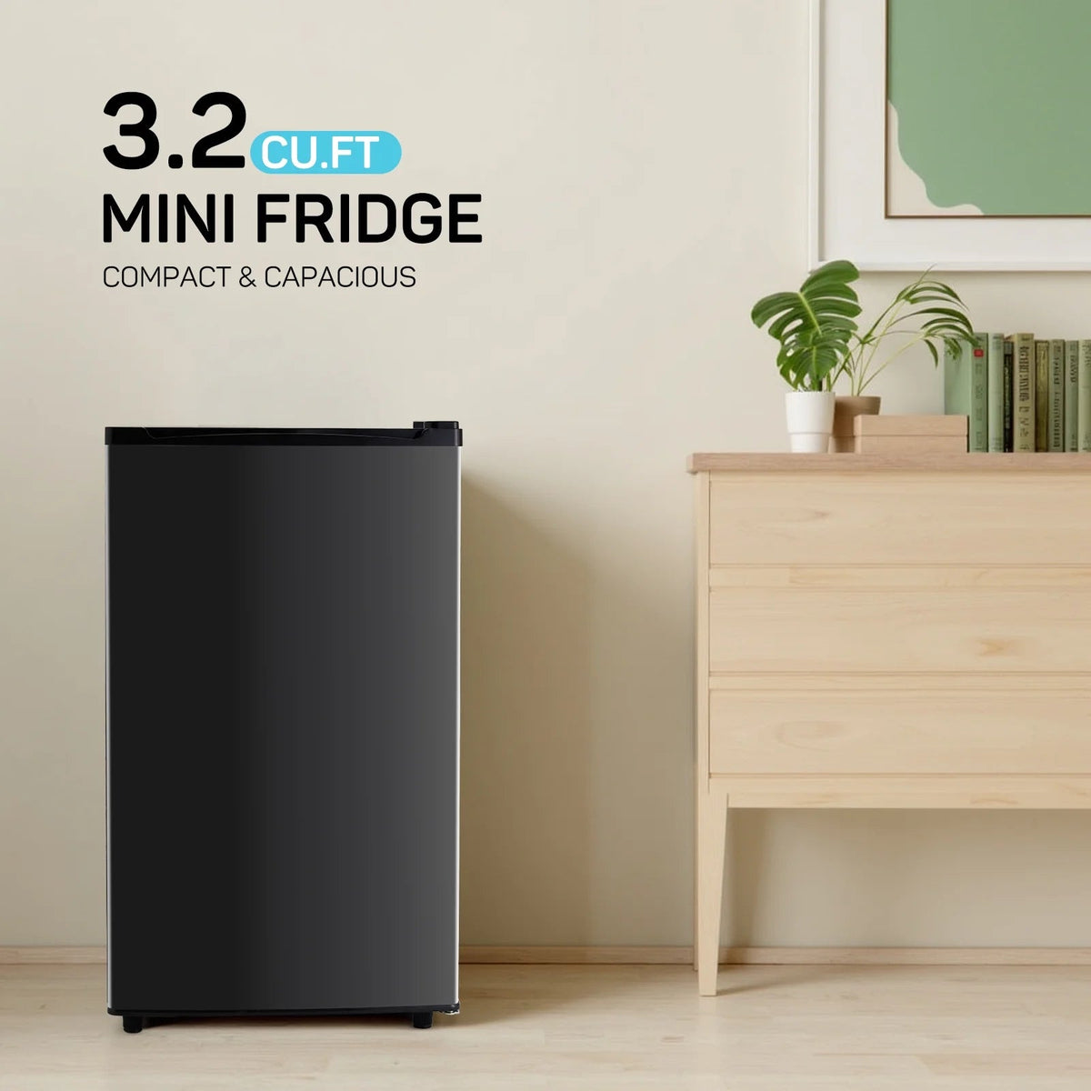 TINKLE WELL Mini Fridge With Freezer, 3.2 Cu Ft, Single Door, Silver