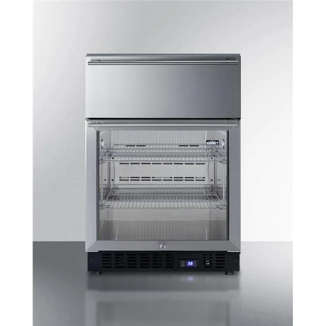 24 in. Wide Built-In Commercial Beverage Refrigerator With Top Drawer, Stainless Steel