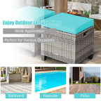 Costway 2-Piece Patio Rattan Cushioned Ottoman Set, 16 x 16 x 18 in, Turquoise