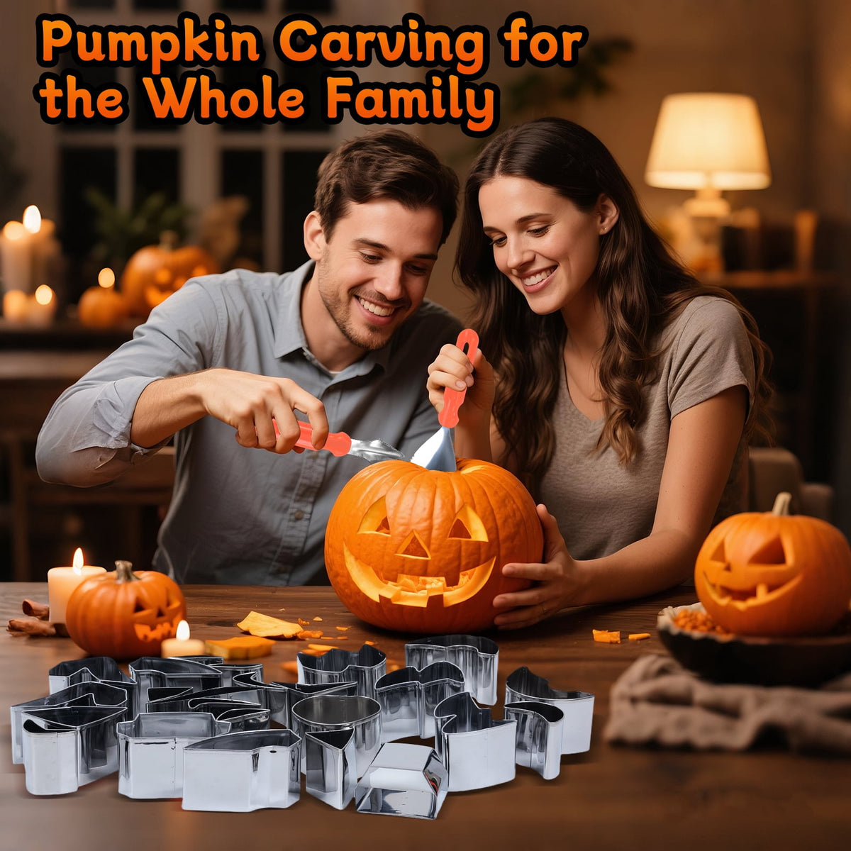 Ninonly 26Pcs Halloween Pumpkin Carving Kit, with 24 PCS Stainless Steel Pumpkin Carving Stencils&2 Carving Tools