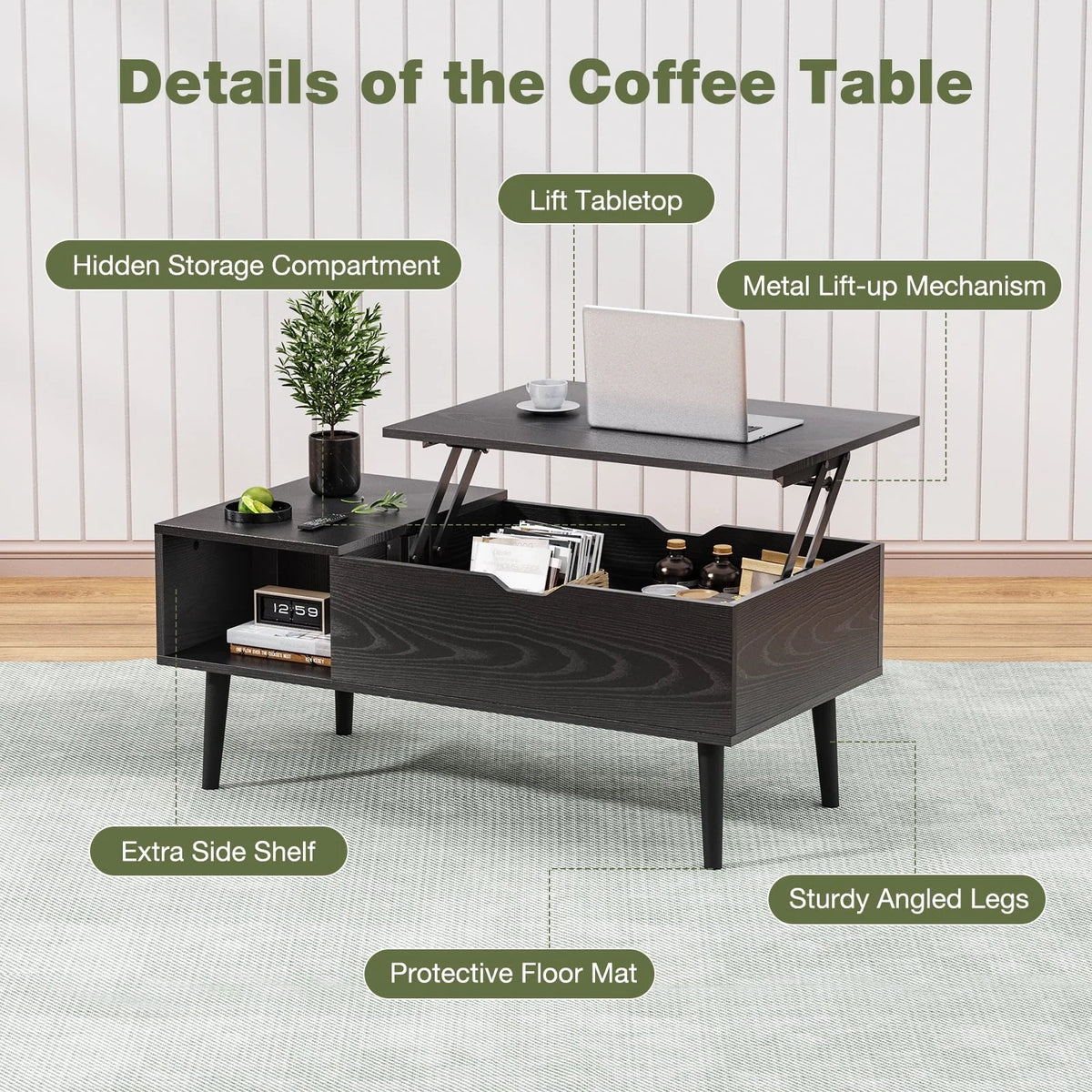 DeeHome Sweetcrispy Lift-Top Coffee Table With Hidden Storage