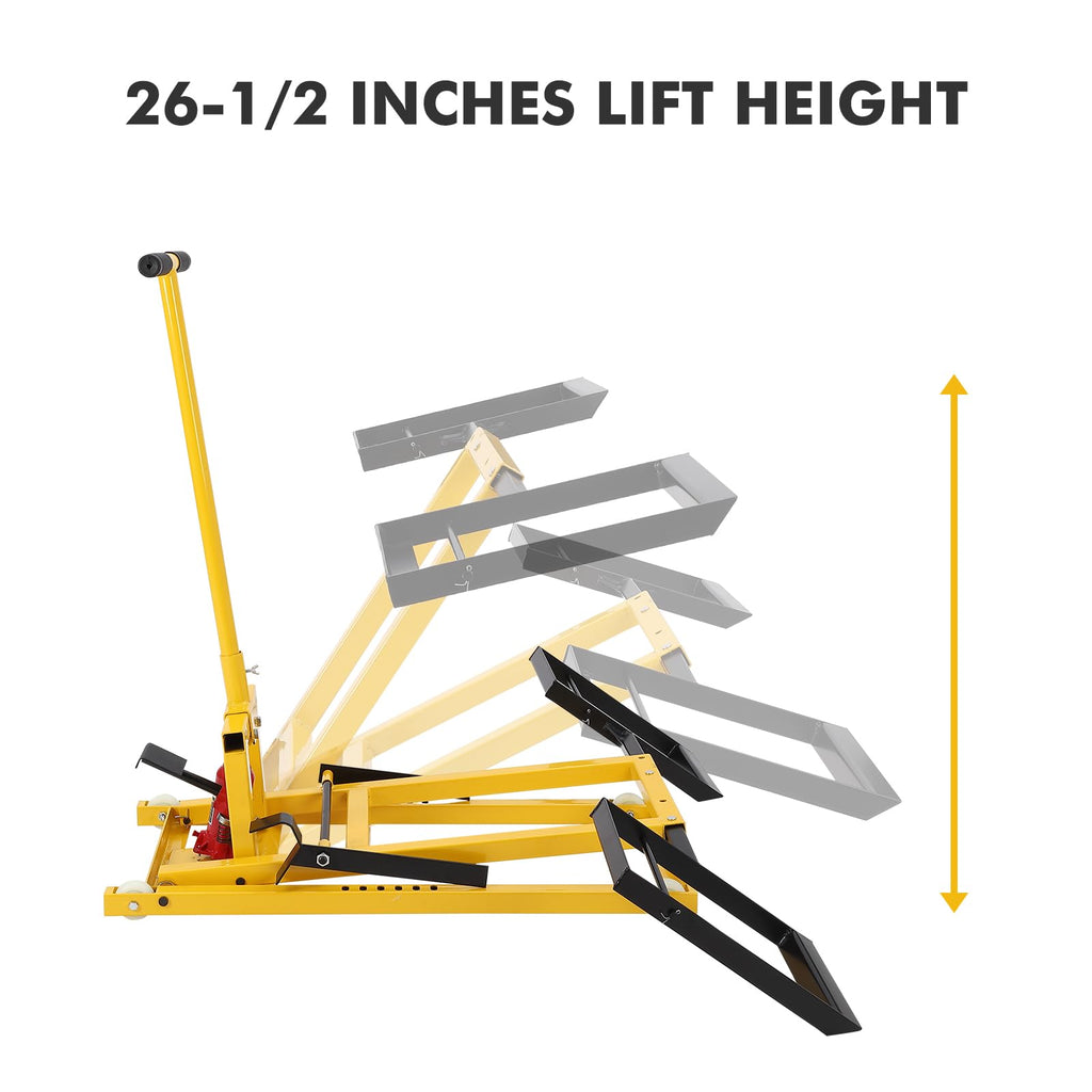 Lawn Mower Lift With Hydraulic Jack, 26 Inches, 500 LBS, Solid Steel - PHO_13L5VR2X2L