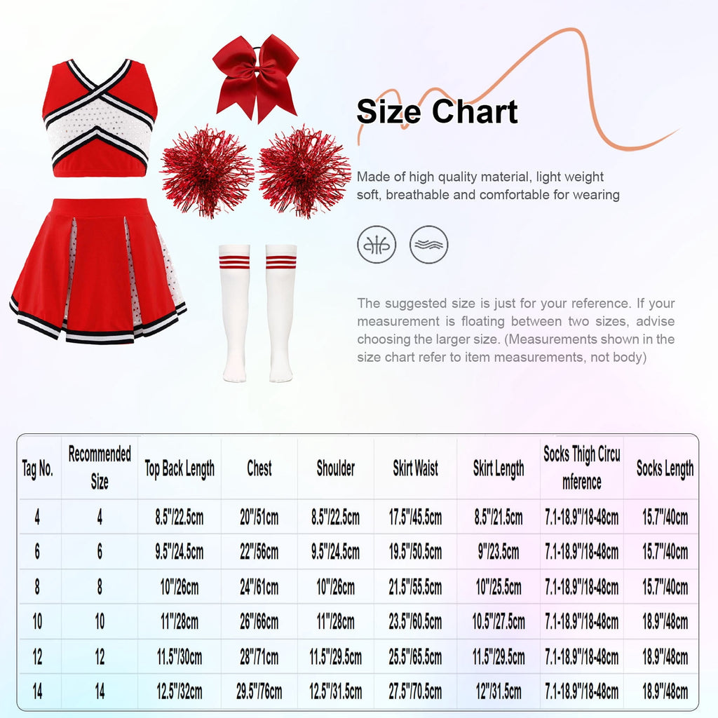 renvena irls Cheer Dance Costume Halloween Sleeveless Crop Top Pleated Skirt Cheerleading Uniform Dress A Red 8